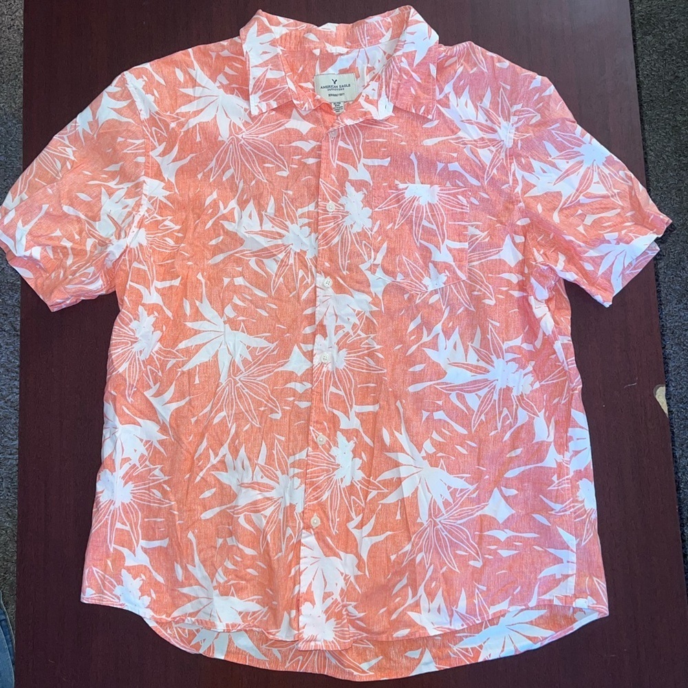 American Eagle Outfitters Orange and White Floral Shirt